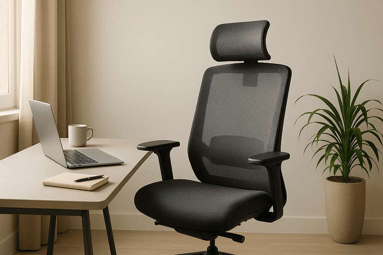 Top Chair Home Office with desk and accessories.
