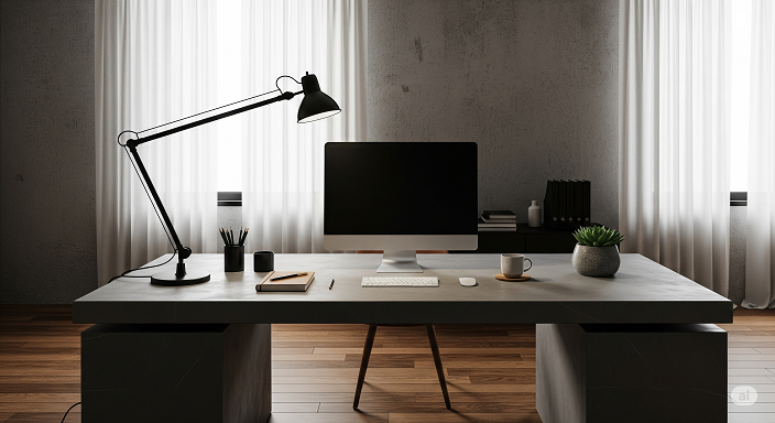 Industrial Grey Concrete Desk Styling
