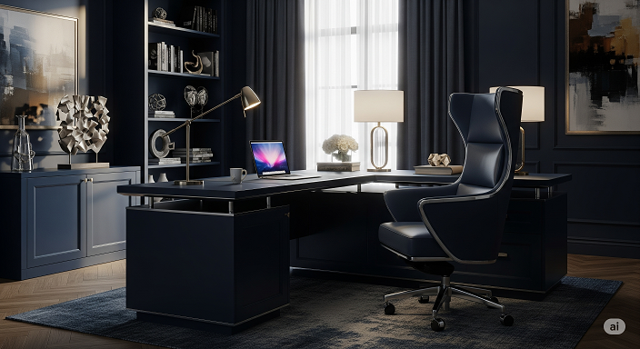 Elegant Navy Blue Executive Home Office