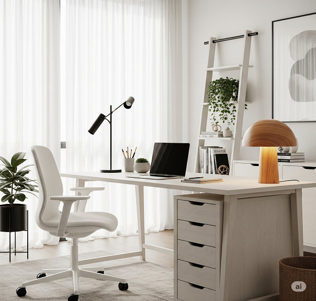 Beautiful White and Wood Minimalist Office